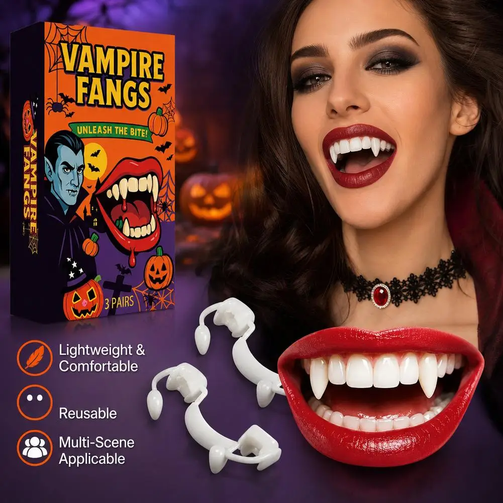 Vampire Teeth Dentures Fangs Classic PP Halloween Party Cosplay Prop Halloween Costume Party Favors