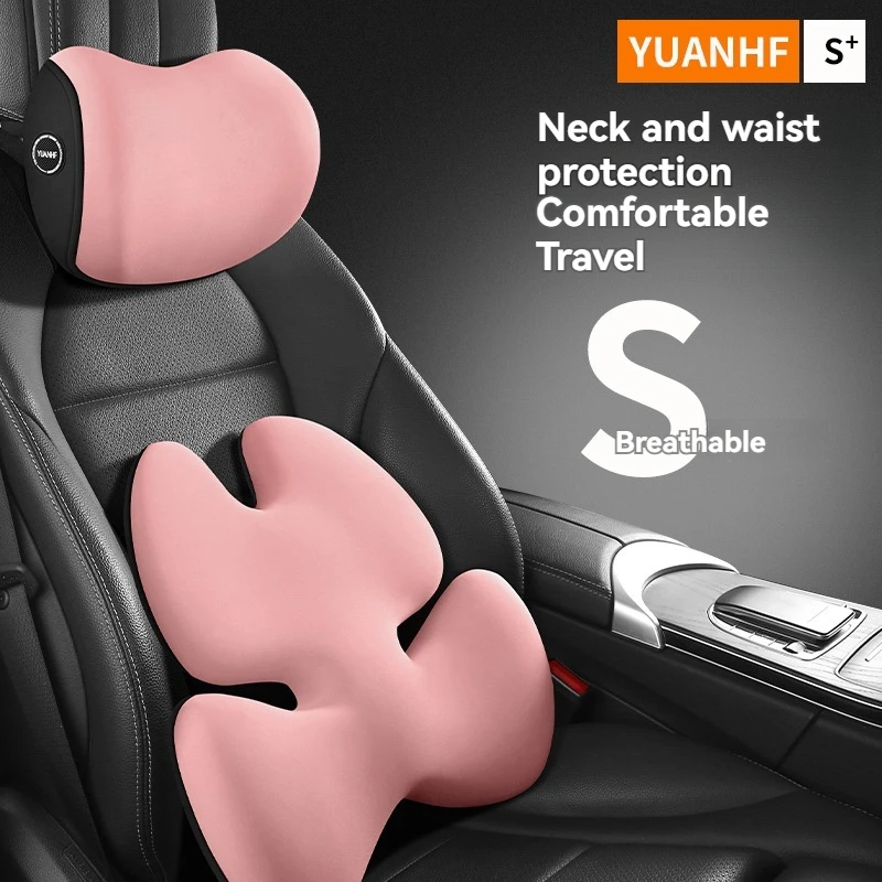 XMSJ Memory Foam Car Neck Pillow Protective Lumbar Back Support Breathable Car Headrest Cushion Relieve Stress Car Seat Pillow