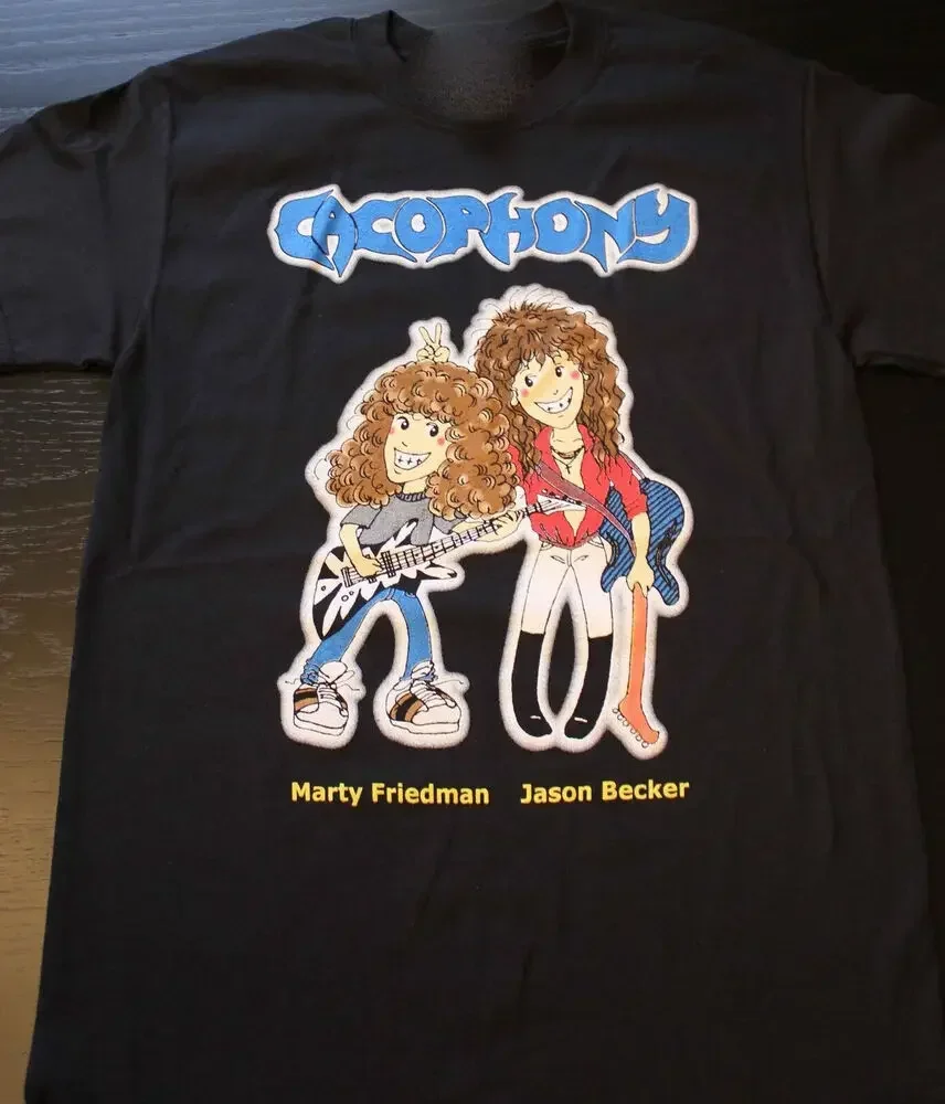 Vtg Jason Becker Marty Friedman CACOPHONY Cotton Black Full Size Shirt