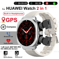 2 in 1 Smart Watch GPS Tracker Compass Built in Headphones Bluetooth Call Smartwatch Health Monitor Fitness Men Sports Watches
