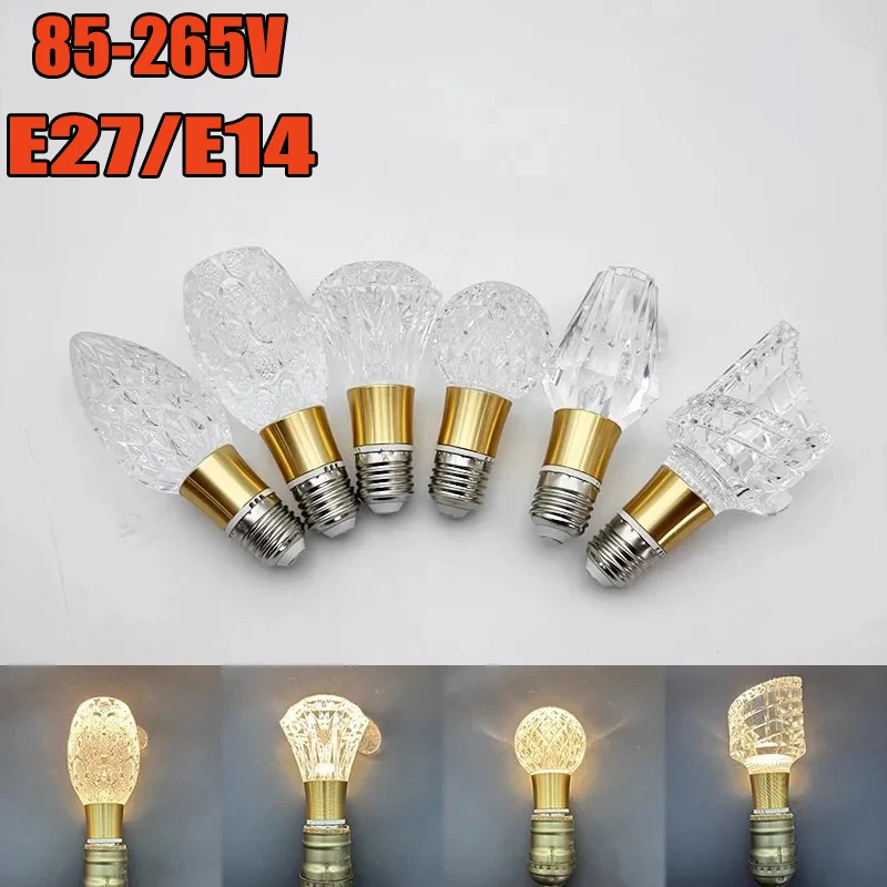 Acrylic Crystal LED Bulb Chandelier  E27/E14 Mini Pendant Light, 110V 220V Fairy Lamp for Bedroom/Kitchen Decor Warm white cold