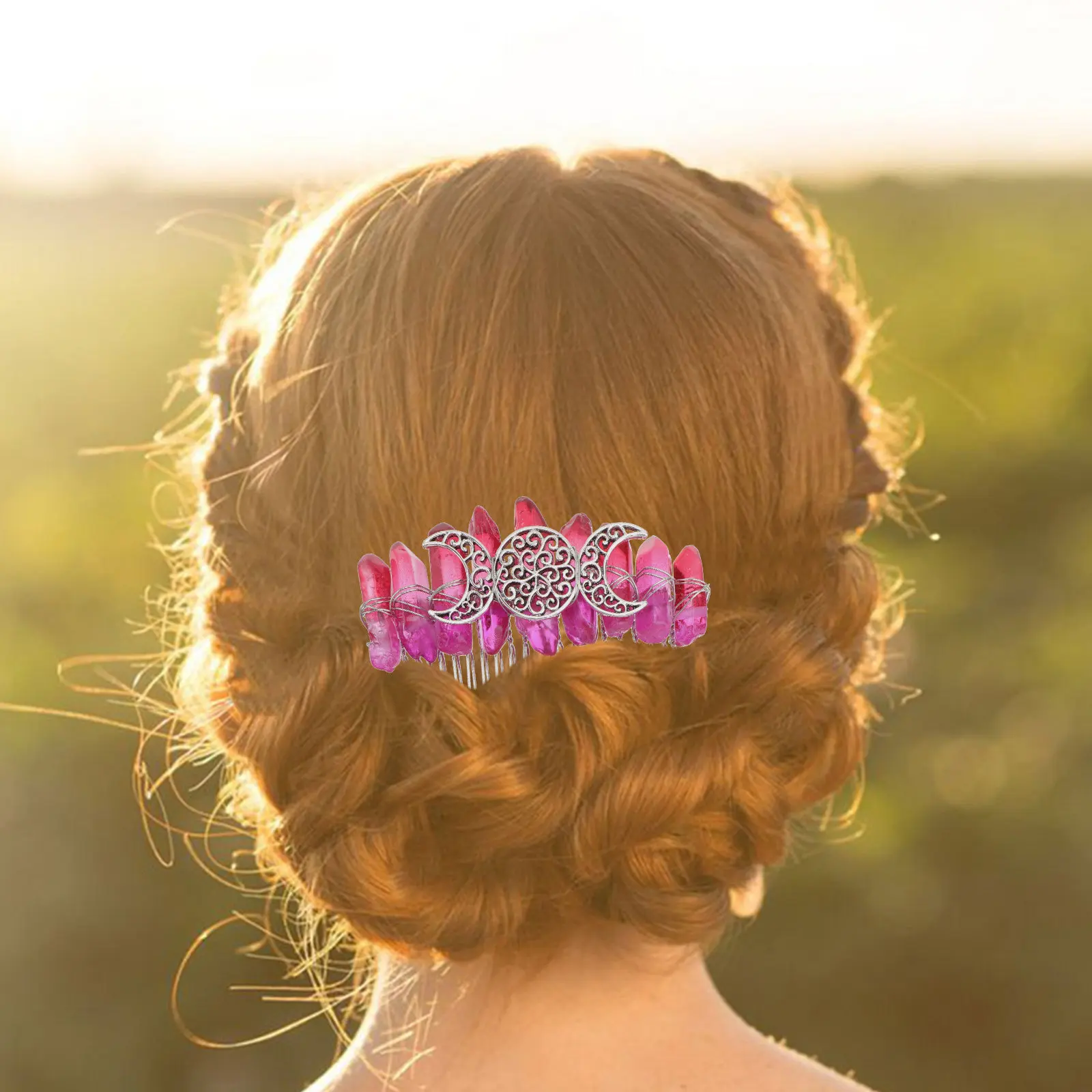 

1Pcs Crystal Handmade Hair Comb High Gloss Polished Tuck Comb Comfortable Wear Women Girls Hair Accessory Three-Moon Pattern