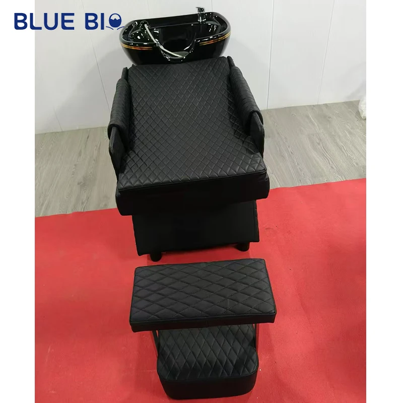 Beauty Hairdressing Barber Shop Washing Basin Hair Salon Shampoo Chair Black Head Spa Massage Shampoo Bed