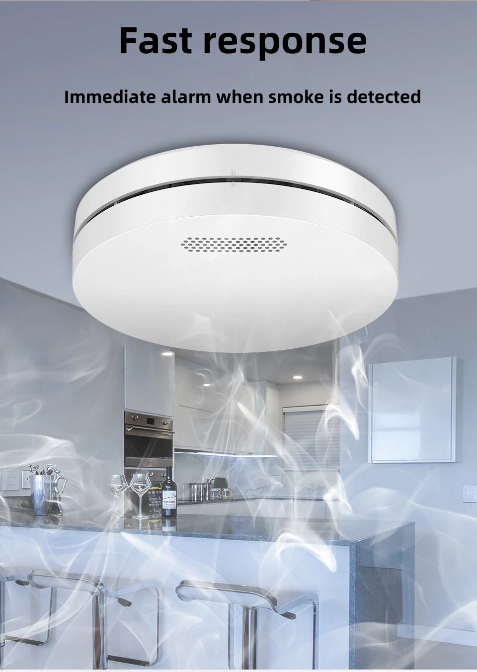 Sensor Detector de humo inteligente Wifi, alarma de humo inalámbrica de protección contra incendios, Sensor de humo de prevención de seguridad de alta sensibilidad, 80DB