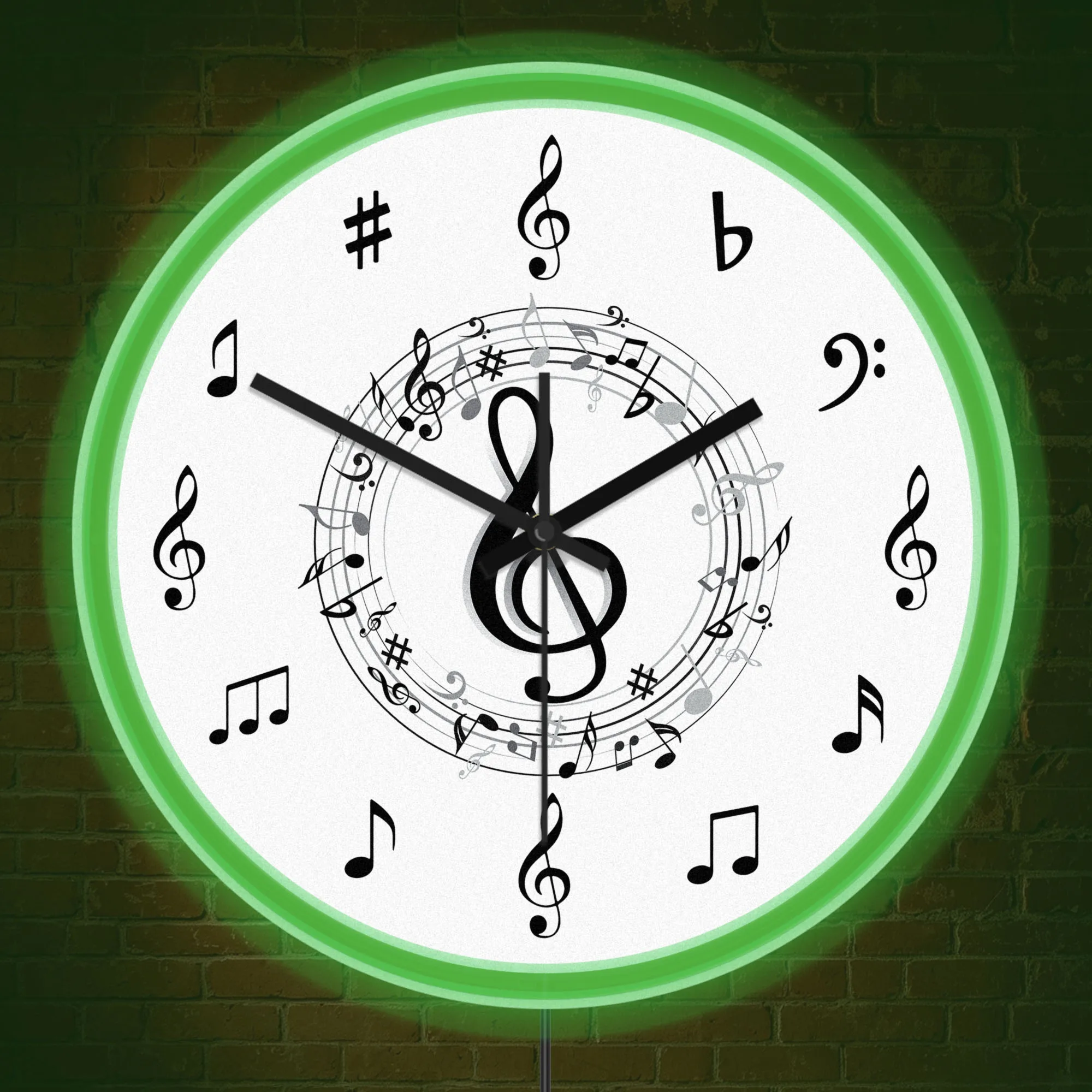 Treble Clef Musical Note Neon Wall Clock for Music Studio Music Symbol Staff Notation Illuminated Wall Sign LED Light Up Clock