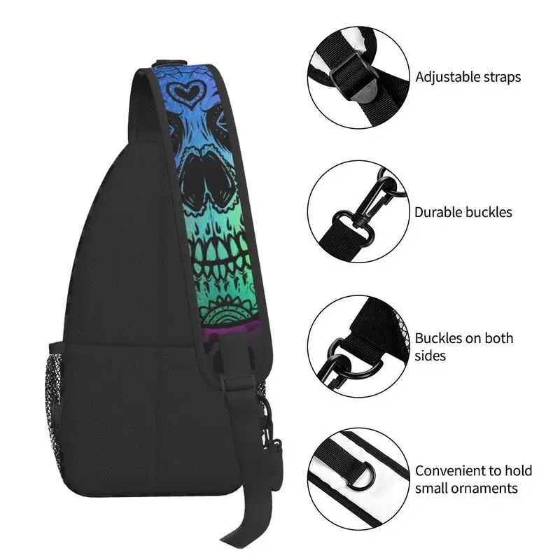 Bolso bandolera personalizado con calavera de azúcar para hombre, bandolera de hombro a la moda, mochila para ciclismo y acampada