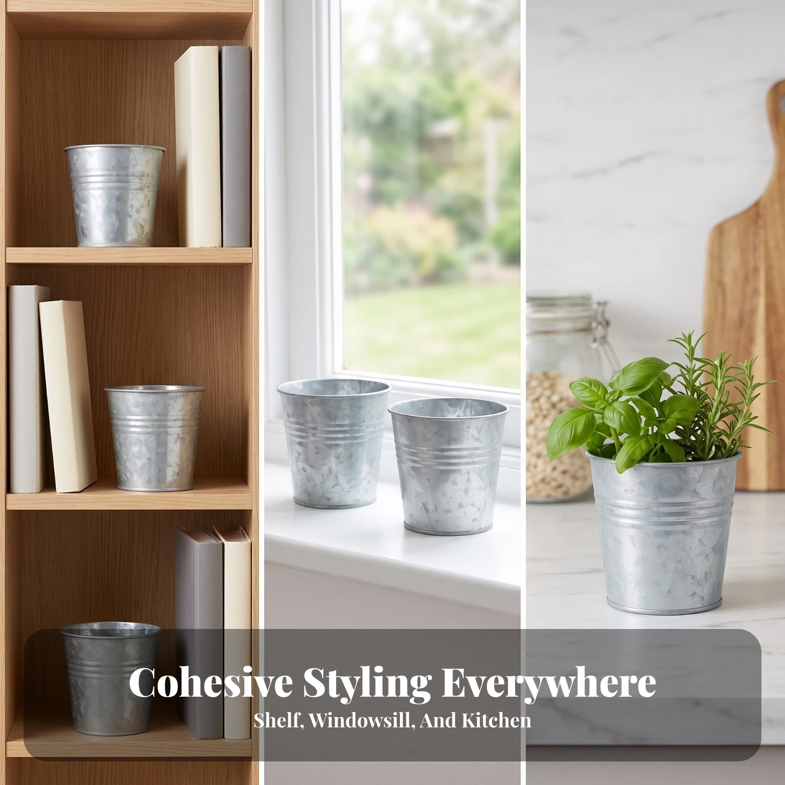 6 Pieces Galvanized Pail Planters Rustic Iron Flower Pot Metal Flower Pots Compact Container Indoor for Decorators, Tabletop