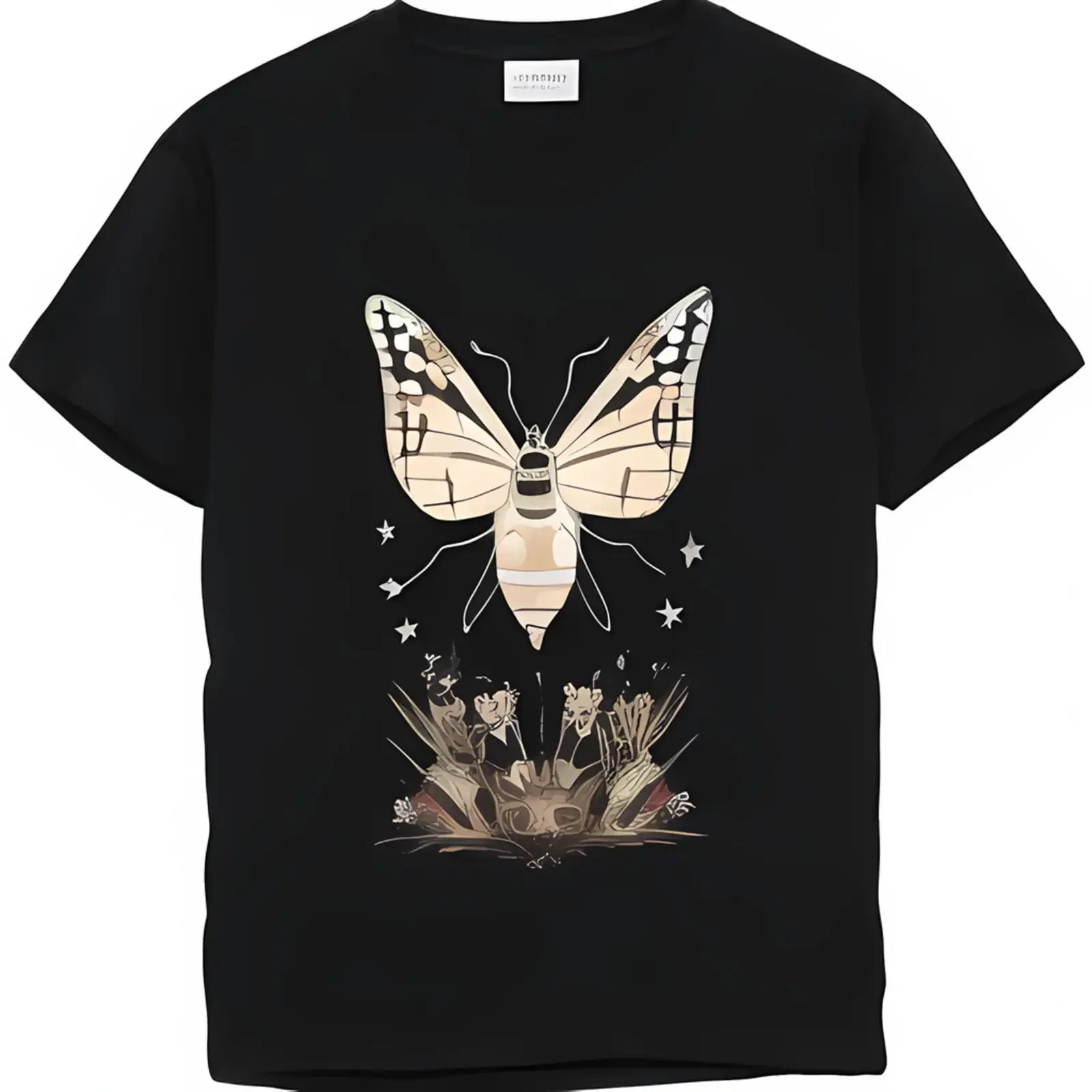 Celestialpunk Moth & Flowers Vintage Style T-Shirt Design