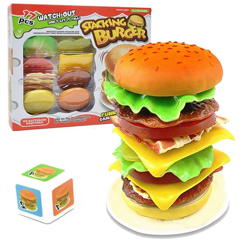 Assembled Funny Party Game Balance Training Kids Educational Toys Simulation Hamburger Pretend Play Toys For Kids