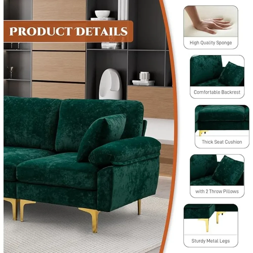 U-Shaped Sectional Sofa Couch, 4 Seat Sofa Set ,Convertible L-Shaped Velvet Couch Set with Chaise Lounge, Ottoman and Pillows image 4