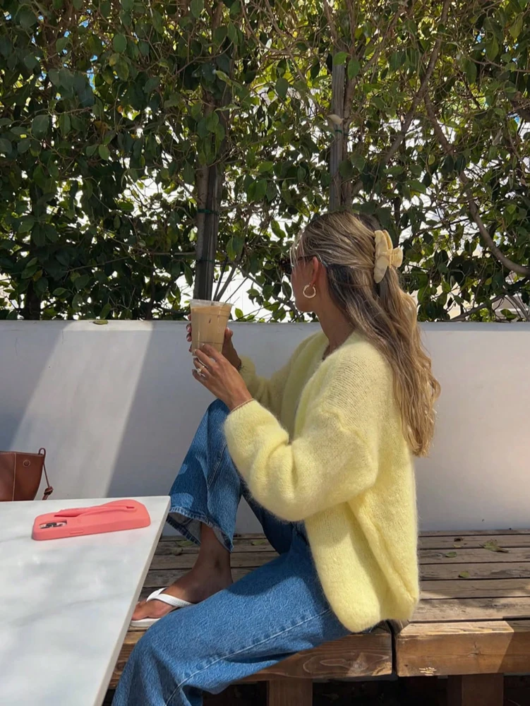 Cardigan lavorato a maglia oversize a maniche lunghe con spalle scoperte e vestibilità rilassata autunno/inverno da donna