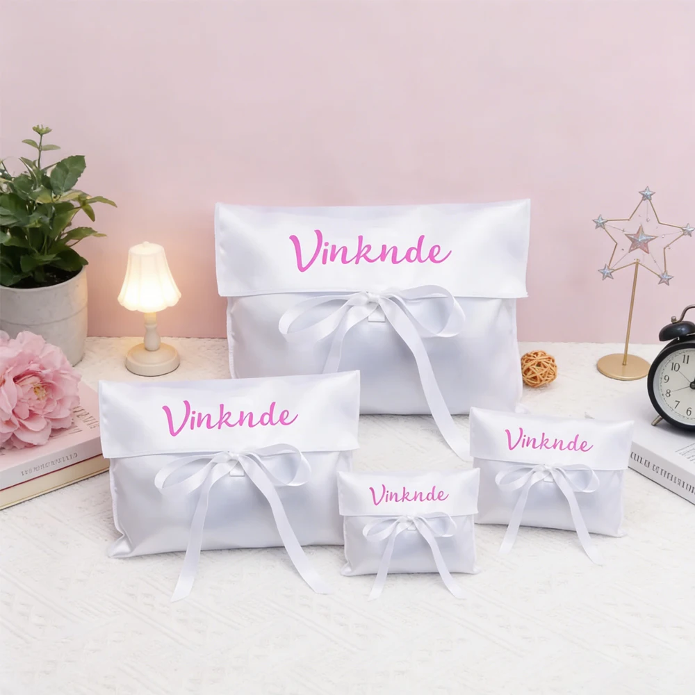 

100 шт., белый, черный атласный конверт с логотипом, пучок волос, сумка из шелковой ленты, высококачественный мешок для ювелирных изделий, париков, упаковка одежды, мешок для пыли