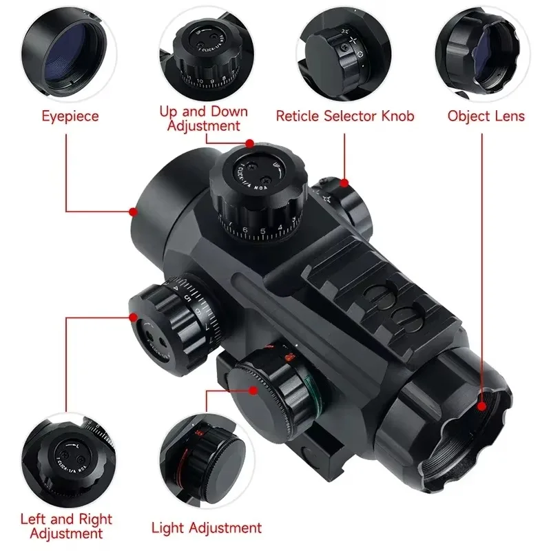 Tactical Hunting 1X35A/RG Red Dot Sight Adjustable Airsoft Optics Four-point Reflex Reticle Scope for 20mm Rail Mount image 2