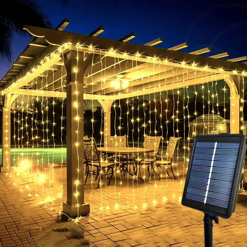 

6M 3M LED Solar Curtain Light String Fairy Holiday Garland Lamp for Outdoor Garden Wedding Christmas Party Camping Decoration