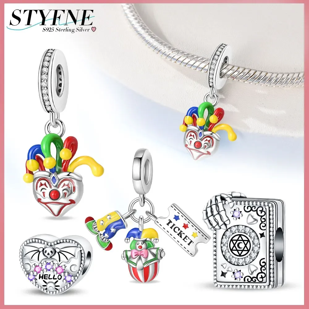 New 925 Sterling Silver Magic Book Clown Mask Charm Beads for Women Diy Original Bracelet Jewelry Halloween Gift