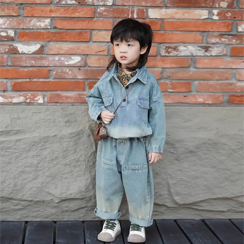 

Baby Boys Children Denim Coat Spring Autumn Kids Fashion Coat casual Gentleman Jean Top+Loose Pants 2Pcs Suits Set Streetwear