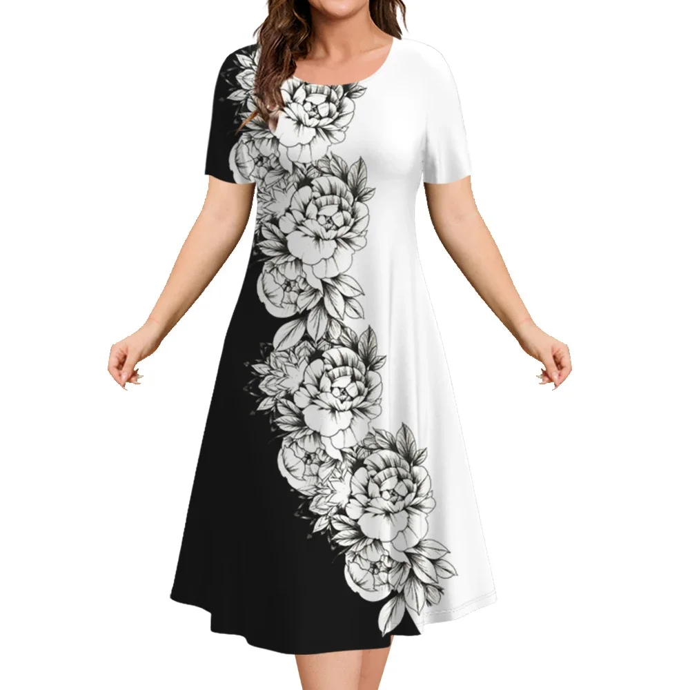 2024 Plus Size Women\'s Dresses Floral Print Elegant Loose Mini Dress Female Short Sleeve Oversized Clothes Spring Summer Dresses