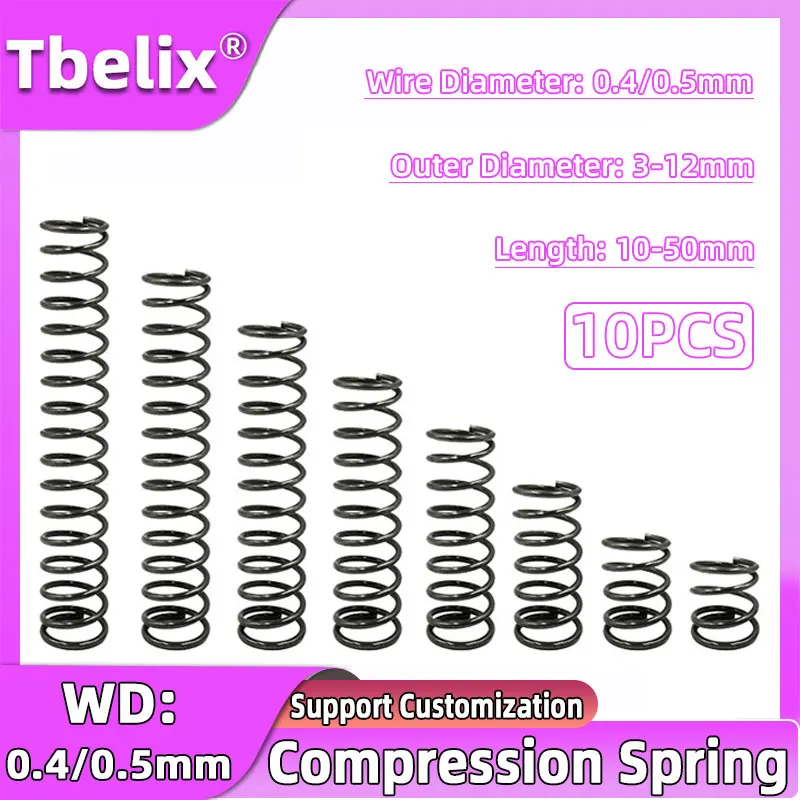 Tbelix 10PCS Cylidrical Coil Small Compression Spring Return Compressed Springs Release Pressure Spring Steel WD 0.4/0.5mm