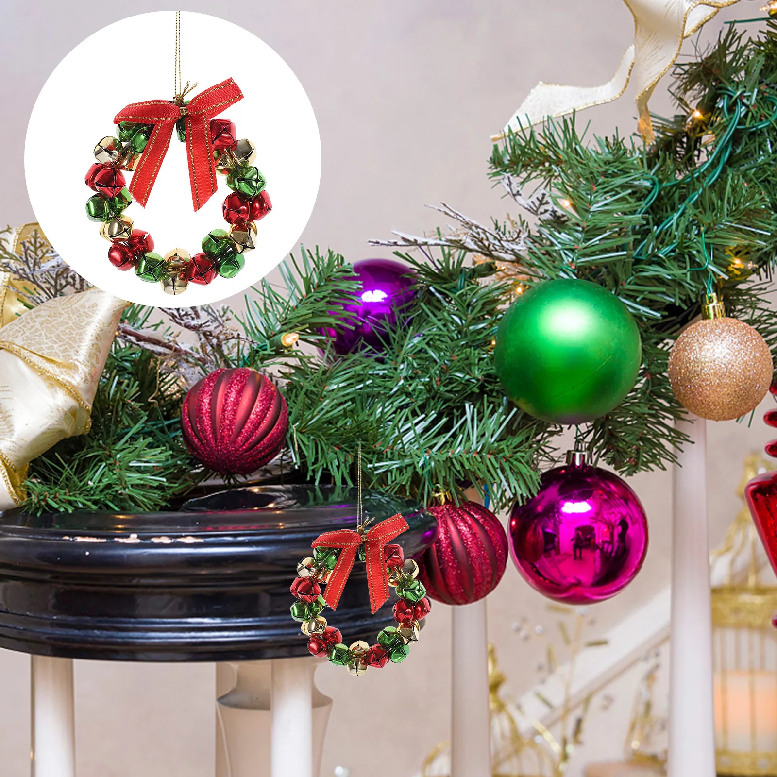

Mini Christmas Wreath Iron Material Jingle Bell Hanging Decor for Xmas Tree Decoration Christmas Crafts