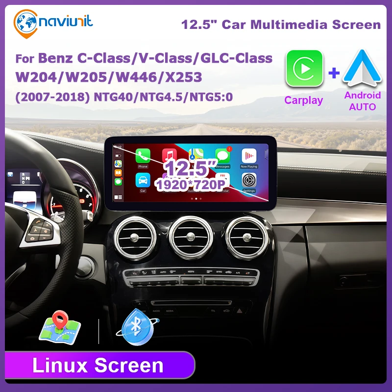 Autoradio Android Auto Carplay système Linux écran 1920*720 pour Mercedes-Benz GLC/V/X Classe C W204 S204 W205 X253 W446 2007-2018