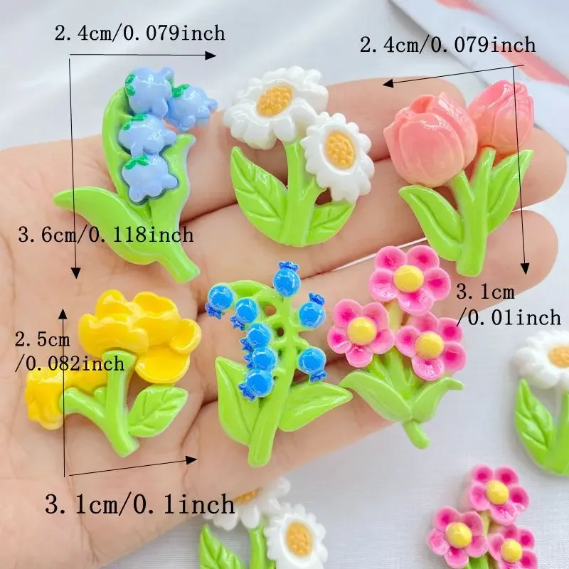 Śliczne tulipany i stokrotki bukiet Flatback Stone 10PCS DIY Walentynki Dekoracje ślubne Figurka Scrapbook Akcesoria Rzemiosło