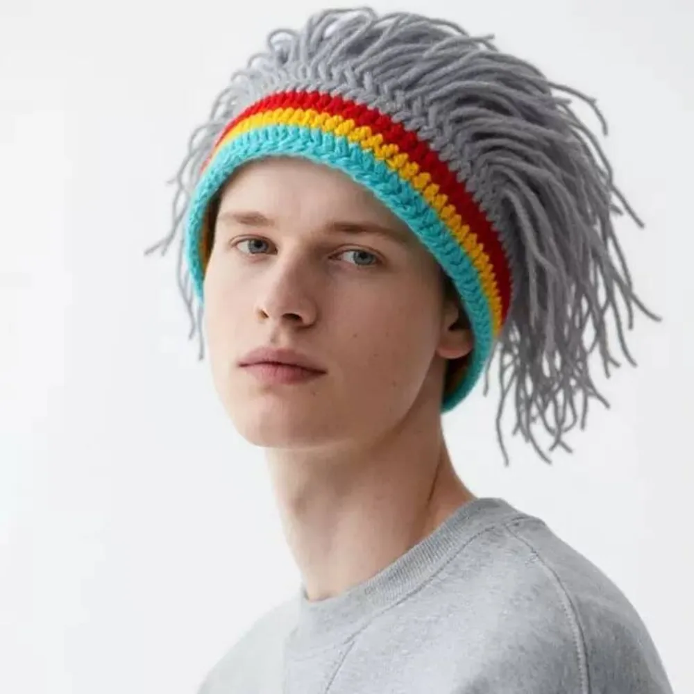 

Playful Warm Reggae Dreadlocks Knitted Hat Synthetic Hair Thick Dreadlocks Wig Soft Stretchy Beanie Men