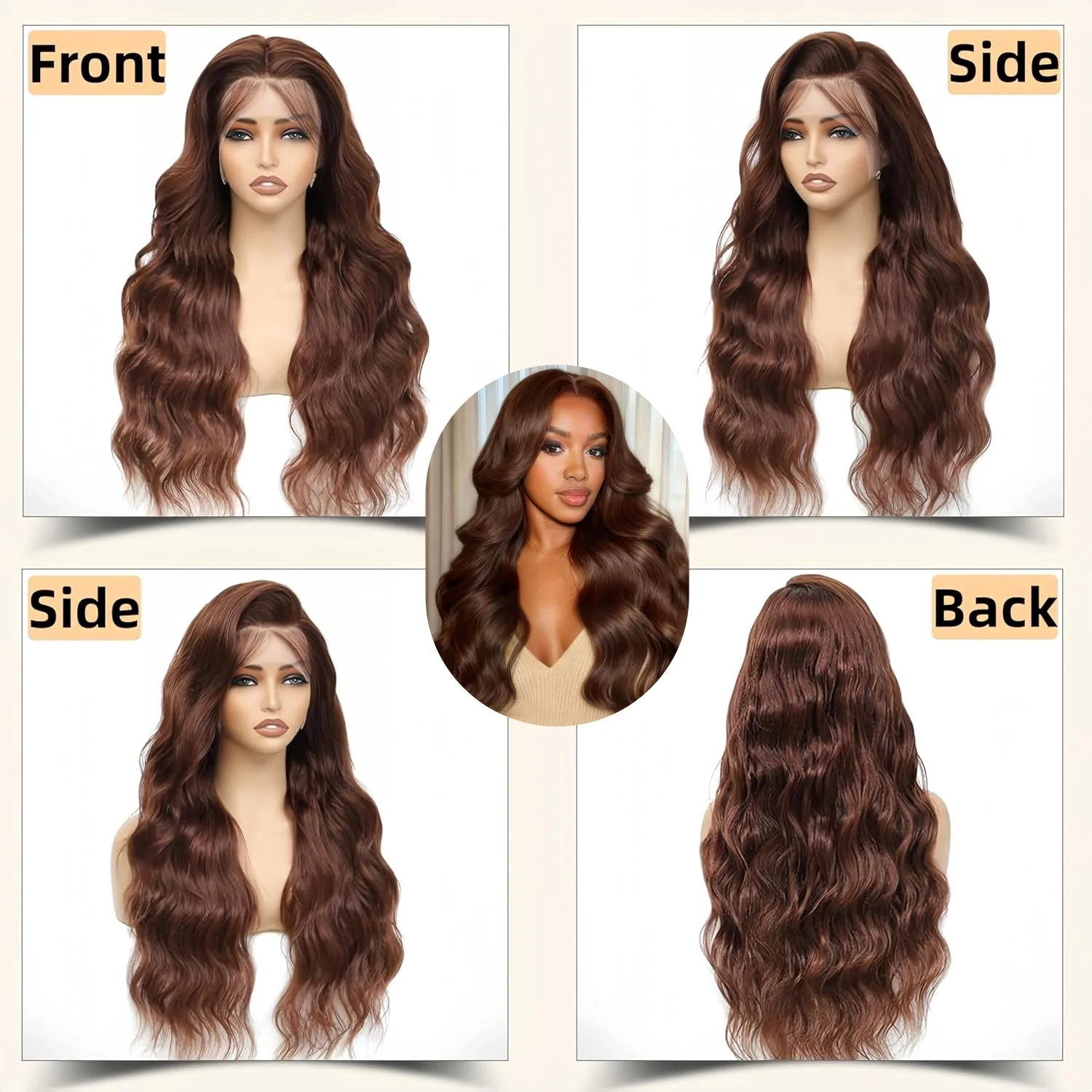 28 Inch Chocolate Brown Lace Front Wig Human Hair Pre Plucked 13x4 Hd Lace Body Wave Frontal Wigs Human Hair 4# Brown Colored Wigs Human Hair 200% Density Glueless Wigs 13x4 Chocolate Brown Human Hair Wig Straight Body Deep Wave Lace Front Wigs