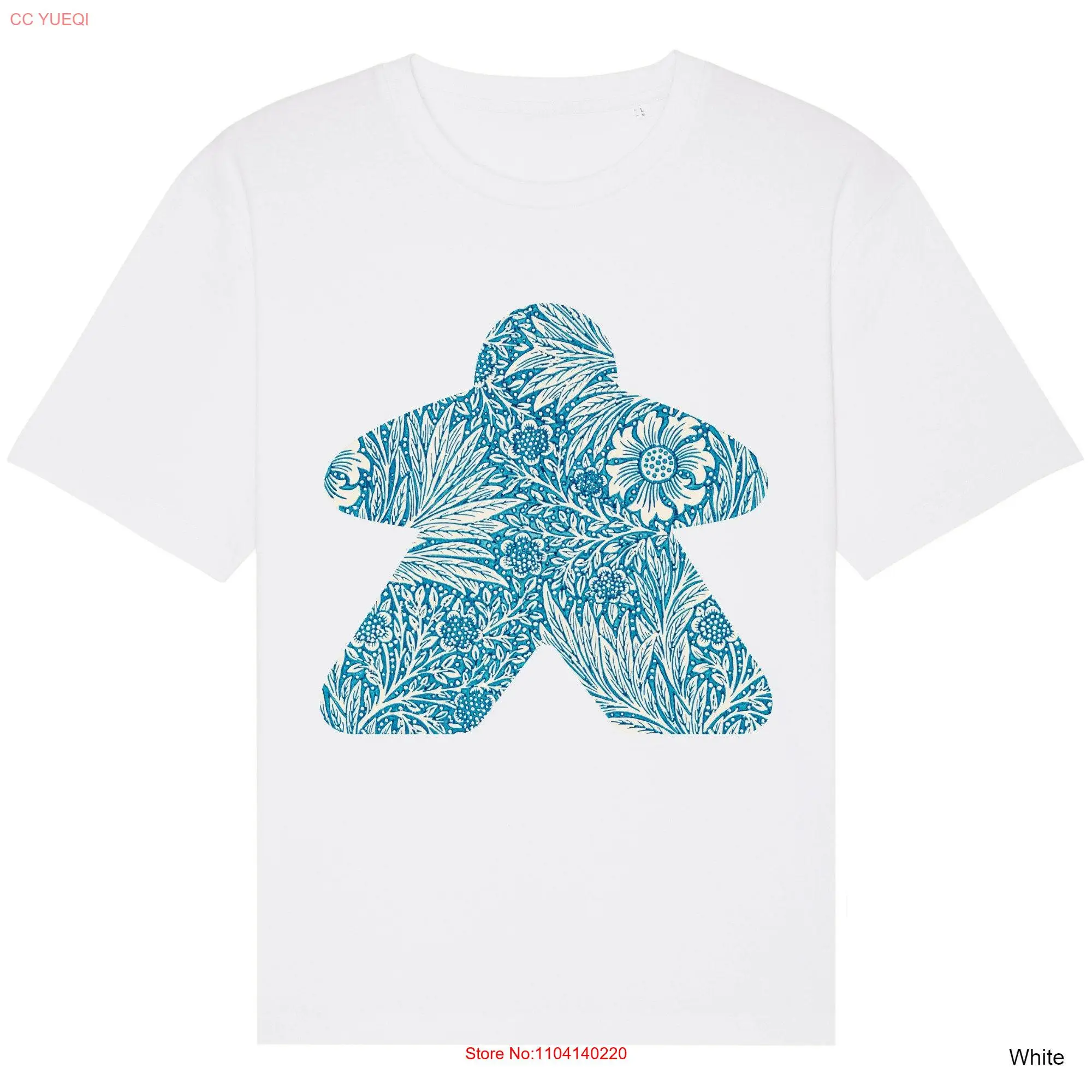 William Morris Blue Marigold Meeple T Shirt Board Games Art Tabletop Geek Dice Unique Black Top Gamer Cool Artwork Print