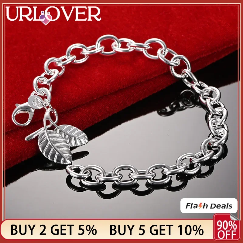 

URLOVER 925 Sterling Silver Two Leaves Pendant Bracelet For Woman Party Birthday Fashion Popular Jewelry Wedding Accessories