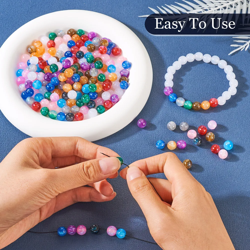 360Pcs Round Imitation Cat Eye Resin Beads with Glitter Powder Loose Beads for Bracelet Jewelry Making Accessories