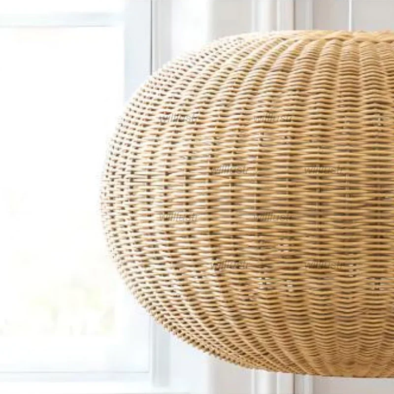 Wicker Ball Suspension Light Creative Oval Rattan Pendant Lamp Hotel Cafe Homestay Tearoom Handmade Hanging Ceiling Chandelier