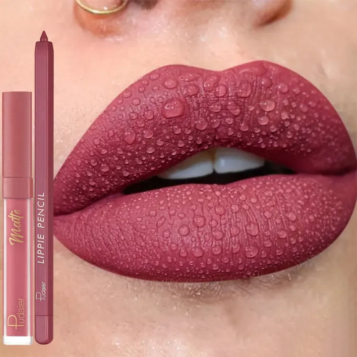 Pudaier Matte Lippenstift- und Lipliner-Set – Langlebige, wasserfeste, nicht klebrige Formel, die sich reibungslos für ein Perfekt gleitet