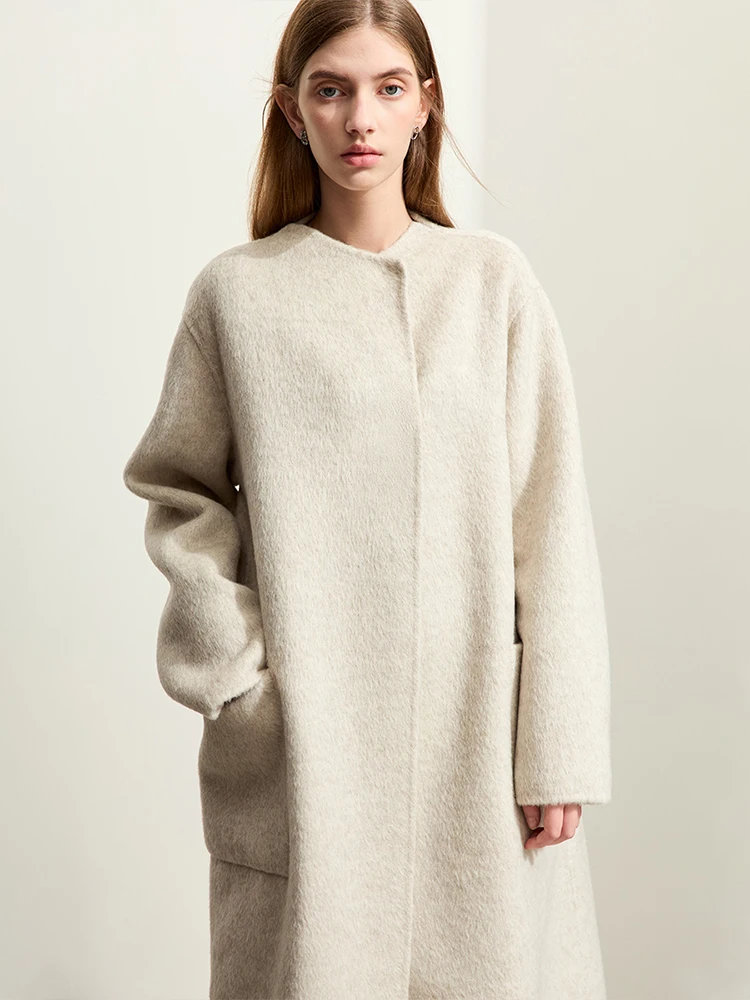 AMII minimalista nuovo cappotto di lana cinese per le donne 2023 inverno lungo caldo colletto alla coreana giacche alla moda su entrambi i lati