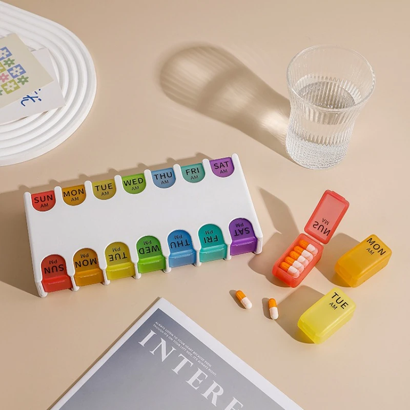 

Легкий органайзер для таблеток, 14 сеток, еженедельный футляр для хранения лекарств, герметичный держатель для витаминов, компактный для дома и путешествий