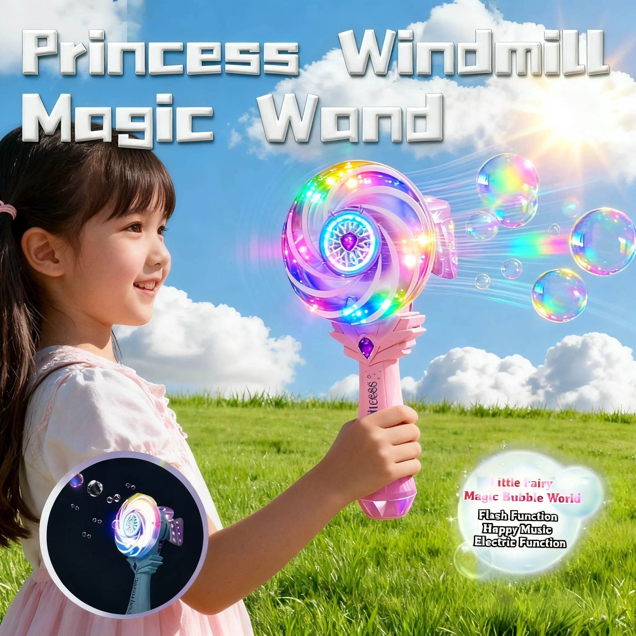 Jouets de machine à bulles de princesse, bâtons de bulles lumineux en forme de sucette pour fille féerique, jouets pour enfants de noël et d'halloween