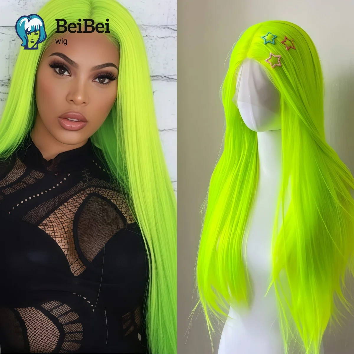 

Fluorescent Green Lace Front Wigs for Women 26inch Long Straight Neon Green Heat Resistant 13*4 Synthetic Wigs for Cosplay Party