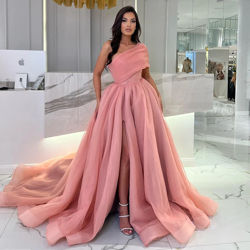 

Thinyfull Elegant A-Line Prom Dresses 2023 One Shoulder Tulle Evening Dress Princess Saudi Arabia Cocktail Party Gowns Plus Size