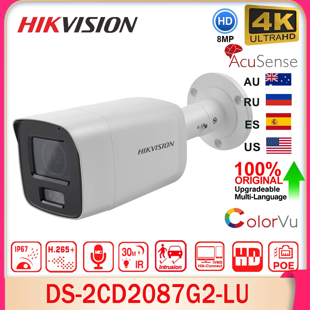 

Hikvision 8MP IP Camera DS-2CD2087G2-LU 4K AcuSense Colorvu F1.0 Smart Event Built-in MIC SD Slot IP67 POE Bullet CCTV IPC