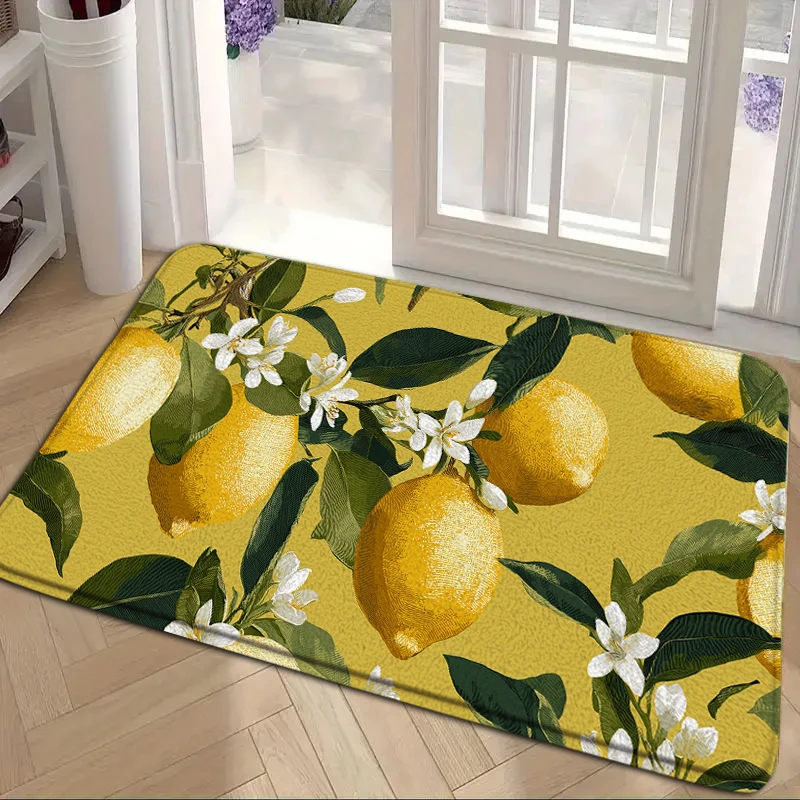 Lemon And Floral Entrance Mat Living Room Bedroom Entry Doormat Rugs Kitchen Front Door Mats Non-slip Rug Floor Mat Home Decor