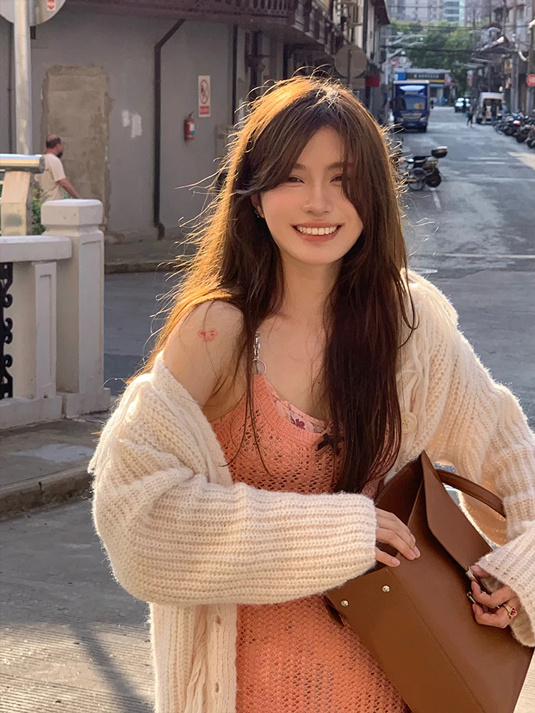 

Cool Cookie Women's Knitted Cardigan eep's Wool Tassel Sweater Lazy Sle Autumn Faion Sweet Wind Long Sve Loose Fit