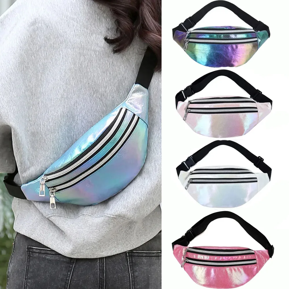 

Holographic Fanny Pack Hologram Waist Bag Laser Beach Travel Banana Hip Bum Zip Waist Bags Women Belt Bag For Girls