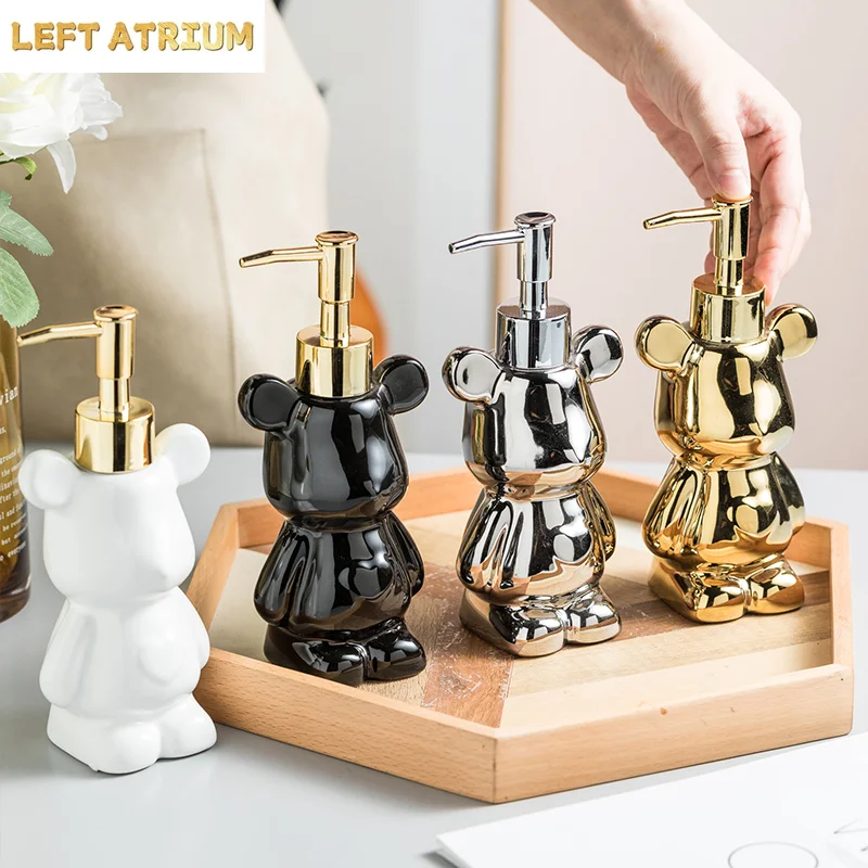 Electroplated Bear Ceramic Lotion Bottle Hand Sanitizer Bottles Bathroom Supplies Bath Gel Bottle Shampoo Bottles Soap Dispenser