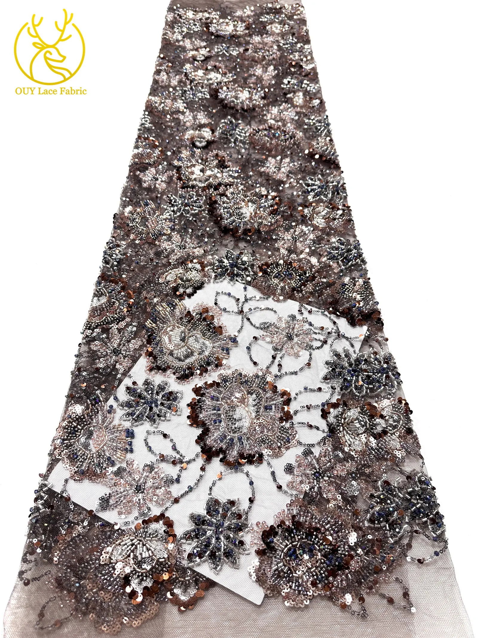Luxuriöses High-End Nigerianisches Damen-Partykleid für Abschlussball 2026, Afrikanischer Bräutigam-Stickerei-Perlen-Spitzenstoff, Französische Pailletten-Spitze – Detail 29