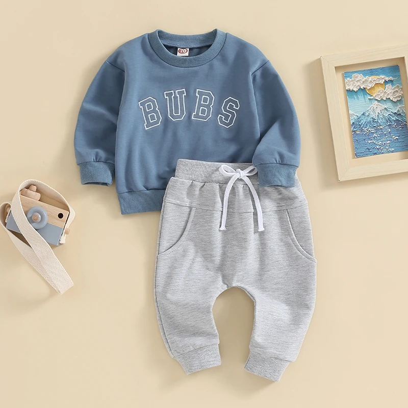 Baby Boys Fall Outfits Classic Long Sleeve Autumn Tracksuit Letter Print Sweatshirt Trousers Set Toddler Spring Clothes