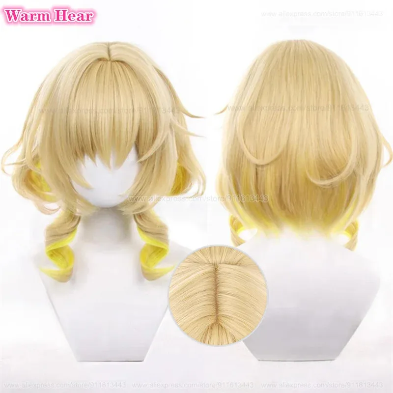 لعبة HSR Aglaea كتان صناعي قصير مختلط مع شعر مستعار أصفر مجعد كوسبلاي أنيمي مقاوم للحرارة شعر مستعار لحفلات الهالوين F;H;6GH