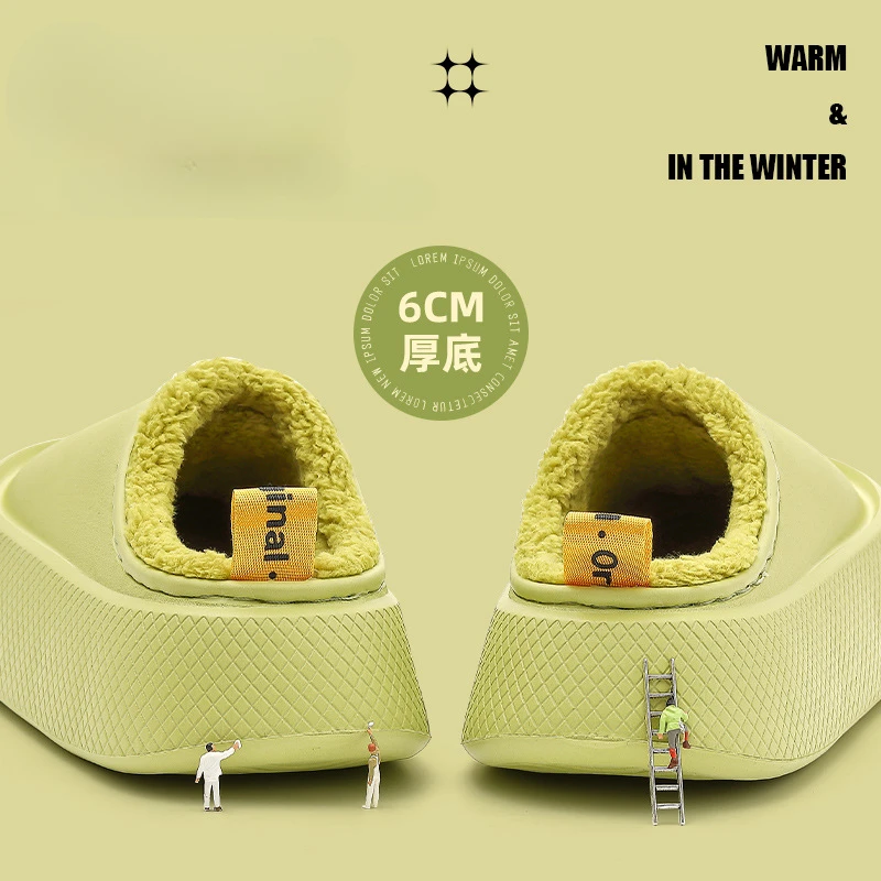 6.0 Cm Thick Soles Eva Cotton Slippers for Men and Women Winter Waterproof Warm House Cotton Shoes Non-Slip Waterproof Slippers