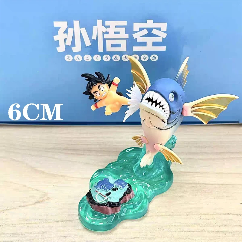 

6cm Cartoon Kid Son Goku Action Dragon Ball Figure Gk Childhood Goku Figurine Big Fish Scenes Model PVC Collectible Anime Toys