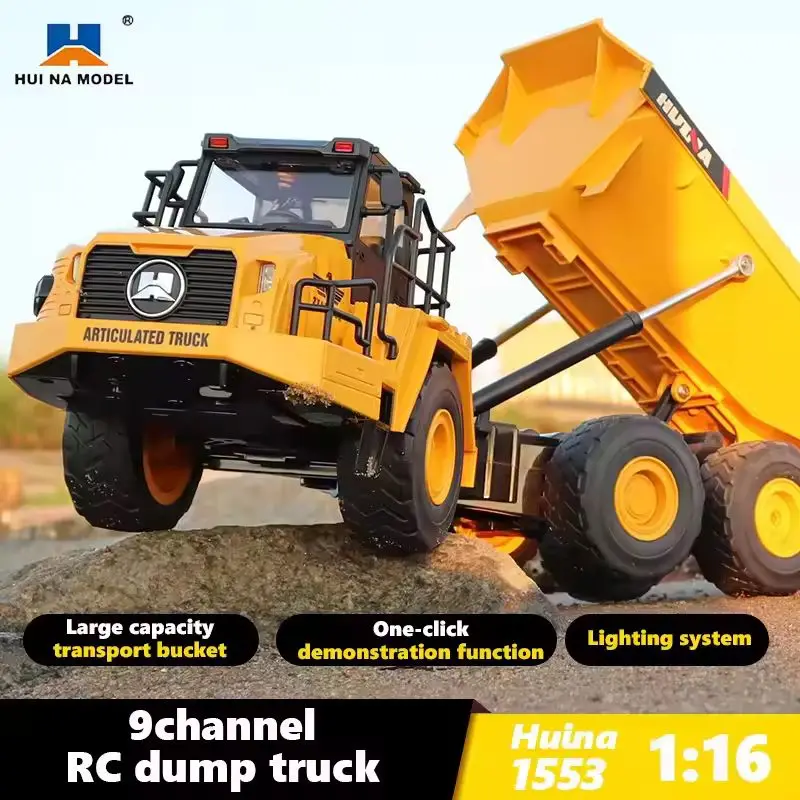 

HUINA 1553 1:16 RC Alloy Dump Truck 9CH Car Engineering Vehicle Forklift Excavator Remote Control Car Toys Children's Gift
