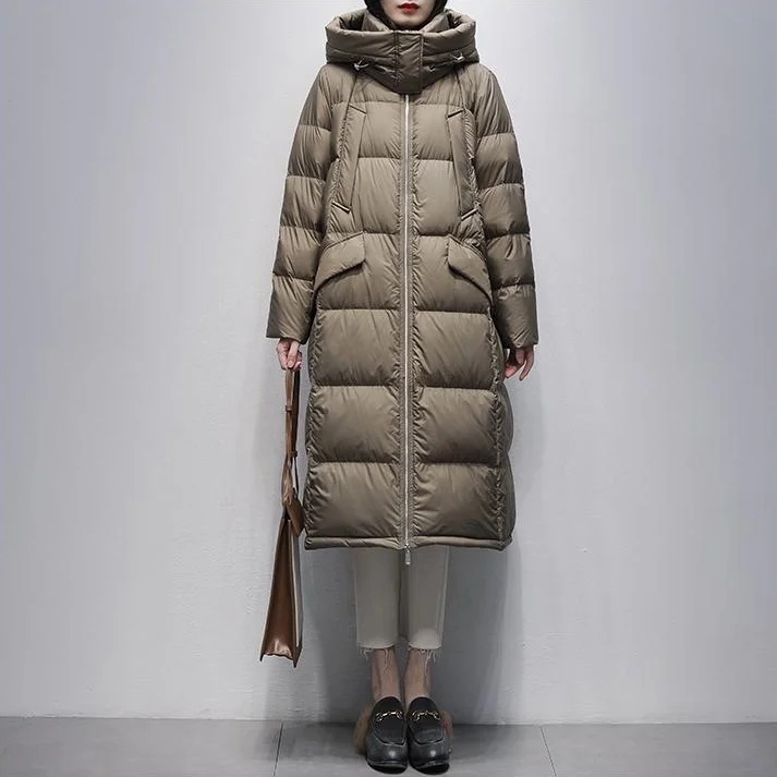 Europäische Winter Neue Damen Daunenjacke Pendeln Mit Kapuze Lange Lose Daunenjacke