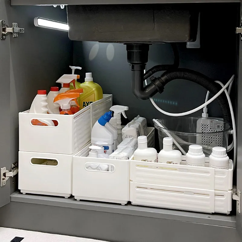 Drawer Style Retractable Desktop Snack And Miscellaneous Kitchen Organizer Box Stacked Design Cabinet Storage Bins